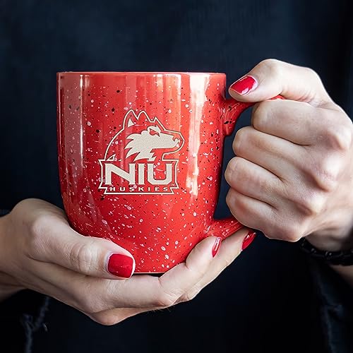 Image of Rico Industries NCAA Northern Illinois Huskies Red Personalized 16 oz Team Color Laser Engraved Speckled Ceramic Coffee Mug