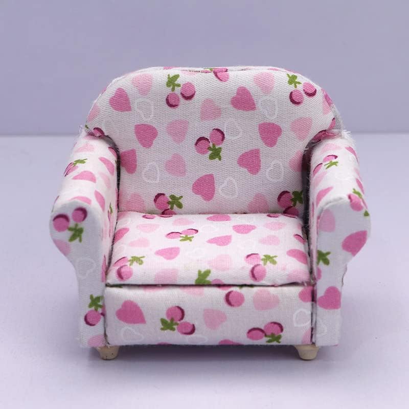 Miniatura 5 de Accesorios de decoración de casa de muñecas, 1:12 casa de muñecas en miniatura hecha a mano de algodón rosa sofá de amor individual