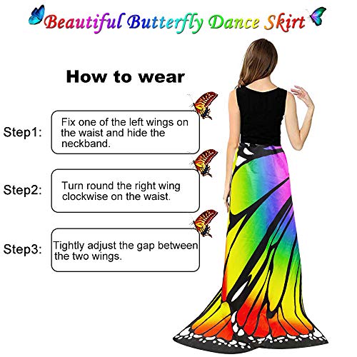 Emageren Vlindervleugelsjaal voor dames, vlindervleugels, volwassenen, zachte stof, accessoires voor carnaval, Pasen, party, dans, meerkleurig, 168 x 135 cm - Image 6