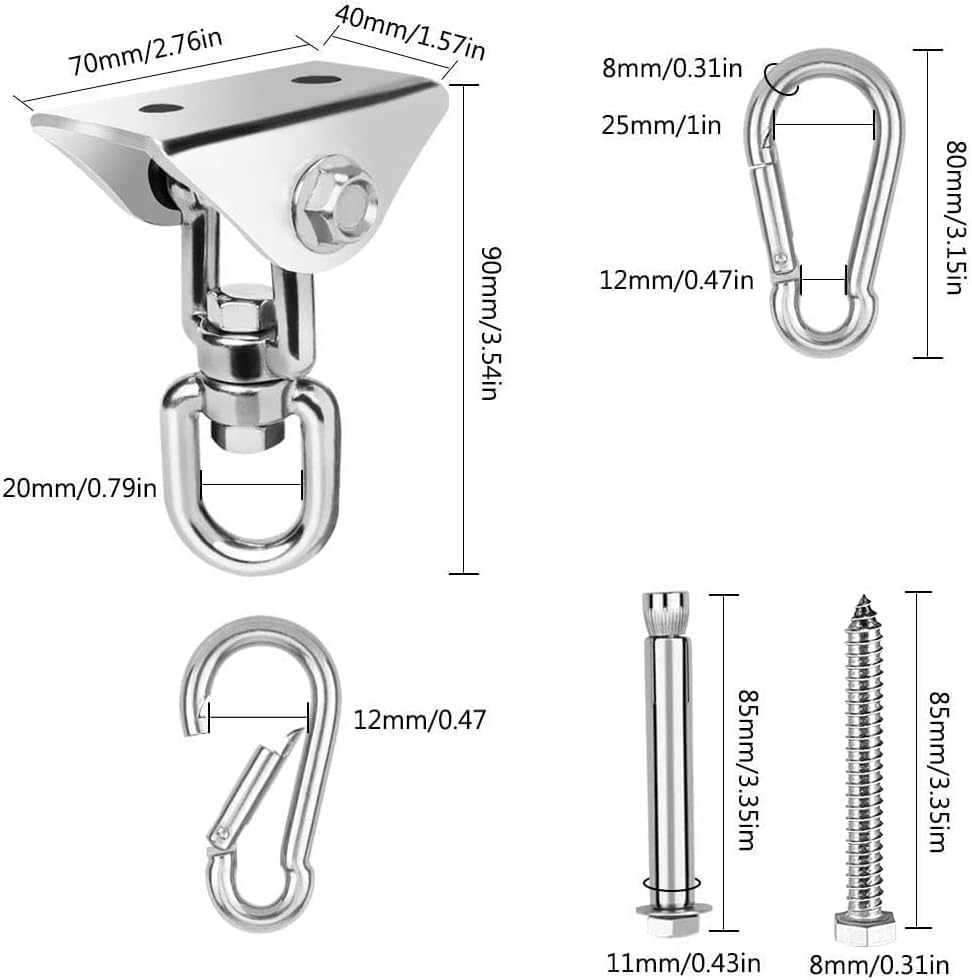 Ceiling Hook Hanging Chair Swing Suspension with Screw 450 kg Capacity Stainless Steel 360° Rotation for Hanging Chair Hammock Punch Bag Sling Trainer Yoga Towel Sun Sail Nest Swing (Pack of 2) - Image 2