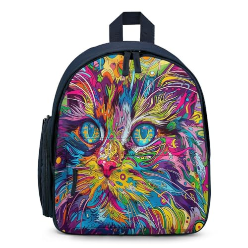 A Psychedelic Cat Mini Backpack Light Weight Small Travel Backpack Shopping Travel Daypack