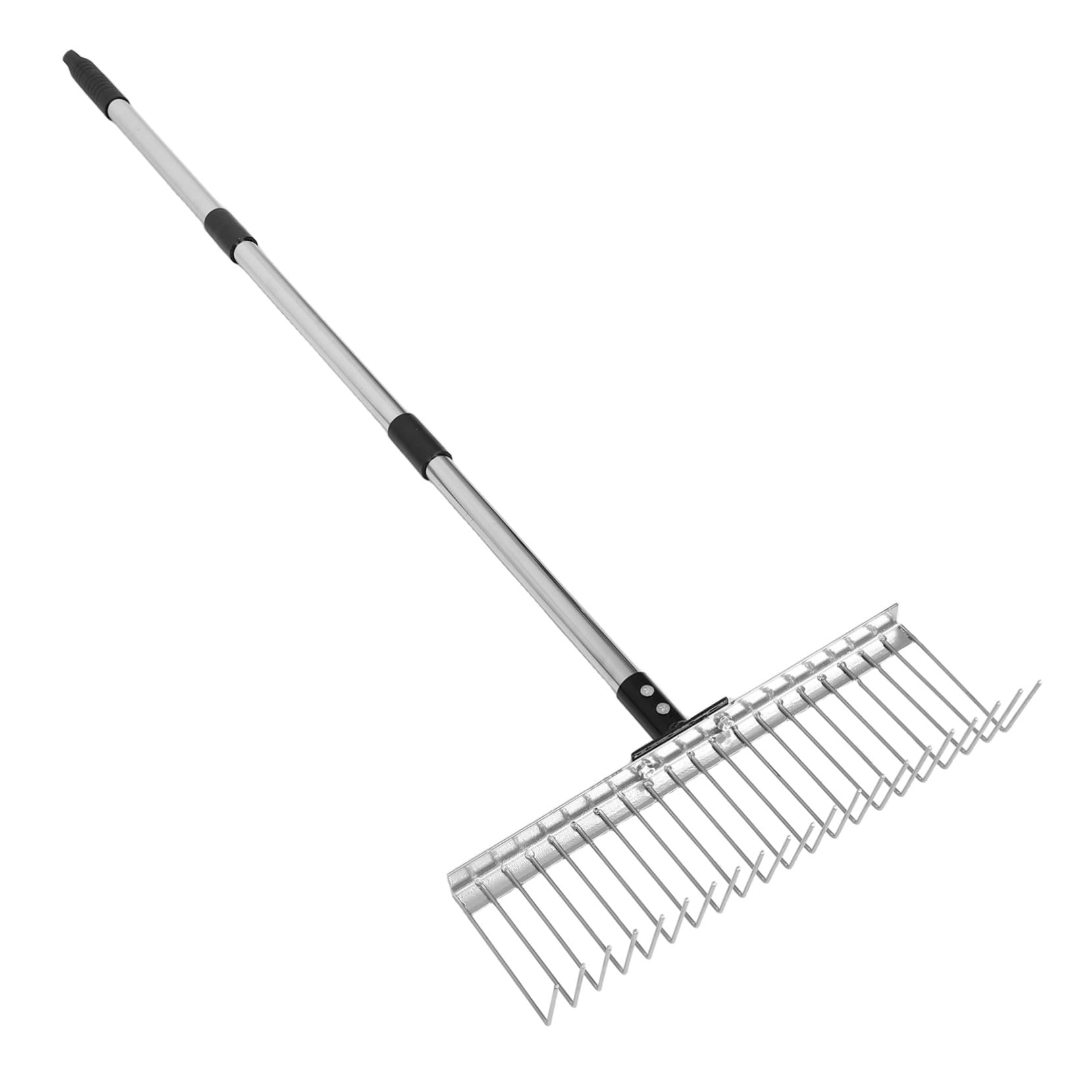 Rastrillo de jardín de metal resistente con mango de acero inoxidable desmontable, perfecto para aireación del suelo, nivelación del césped y recolección eficiente de hojas en tu jardín