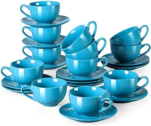 LOVECASA Porcelain Espresso Cups with Saucers - 80 ml - Set of 6, Hot Assorted Colors Cup & Saucer Sets