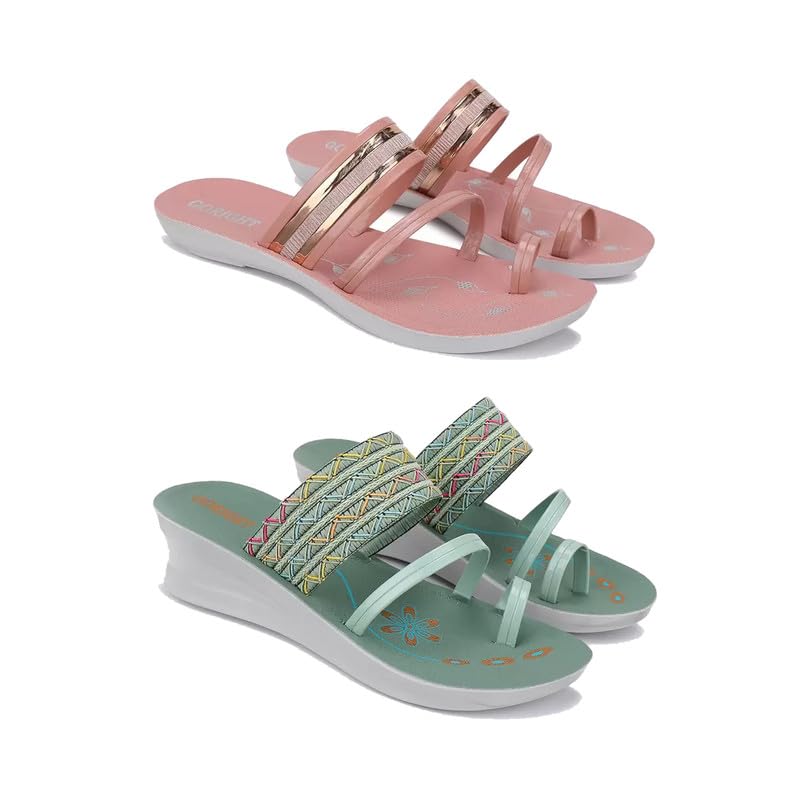 WINGSCRAFT-Premium Comfortable Regular Wear Stylish Flats Fashion Sandal for Womens & Girls-Combo(2)-1944-1948-5 Green (B0D389FBZX) Amazon Price History, Amazon Price Tracker