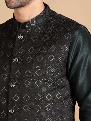 Image of men's Silk Blend Kurta Pejama & Waistcot Set