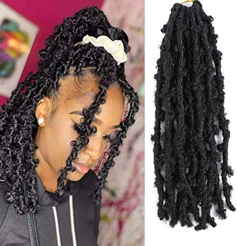 Butterfly Locs Crochet Hair 6 Packs 12-Inch Pre-Loop Braided Black Hair Synthetic Crochet Braid Hair Butterfly Bob Locs Pre-twisted Braids (1B#( Pack of 2))