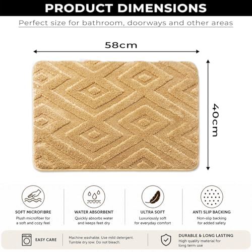 Image of LUXE HOME INTERNATIONAL Microfiber Bath Mat for Bathroom Anti Slip Water Soak Plush Soft Bahrain Intersect Door Mat for Home Bedroom Washable Floor Rug (40x58cm Gold) Pack of 1
