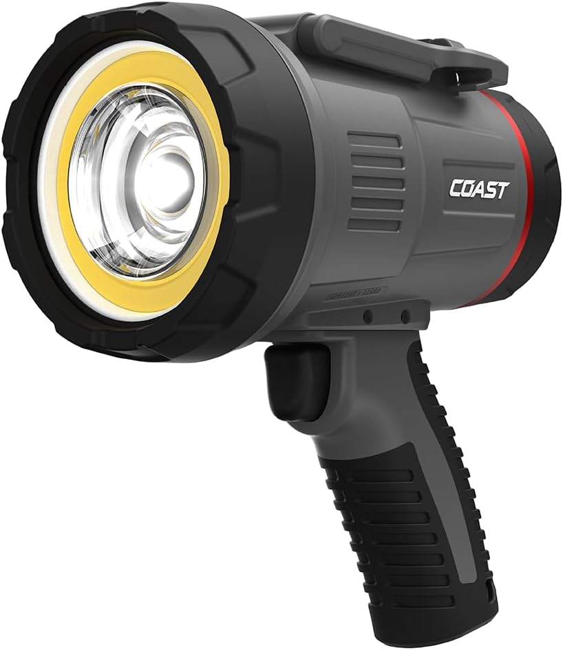 Coast LS50R 5000 Lumen Waterproof Rechargeable Spotlight, 1/2 Mile, 18 Hour Runtime, Spot & Flood Beams, IP67, Floats in Water