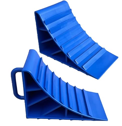 Wheel Chocks With Handles Set of 2 Tyre Saver Brake Stoppers Ridged Wedges for Cars Caravan Horsebox Motorhome (2 Blue Wheel Chocks)