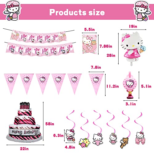 207Pcs Kitty Birthday Party Supplies, Kitty Party Decorations Set Include Happy Birthday Banner, Balloons, Swirls, Tableware, Cupcake Toppers For Kids Kitty Theme Party #TOP4