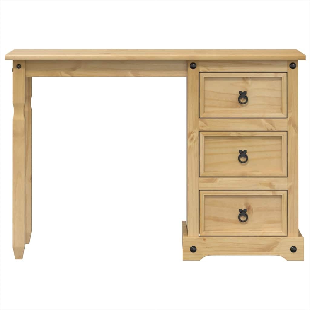 Toaletka z litego drewna sosnowego, 110 x 47 x 75 cm, z 3 szufladami i metalowymi uchwytami, miejsce do przechowywania kosmetyków, wszechstronne zastosowanie jako biurko, rustykalny wygląd