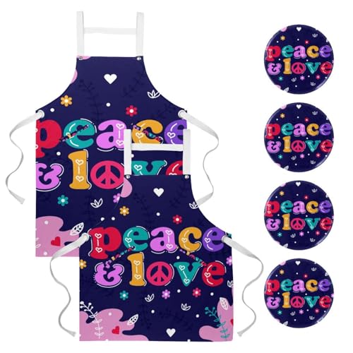 Tablier de pâtisserie et bistrot Peace and Love lot de 2 anti-taches
