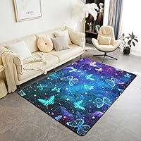 Loussiesd Butterfly Area Rug Kids Universe Galaxy Butterflies Carpet Boys Girls Purple Blue Outer Space Rugs for Living Room Bedroom 100 * 150cm