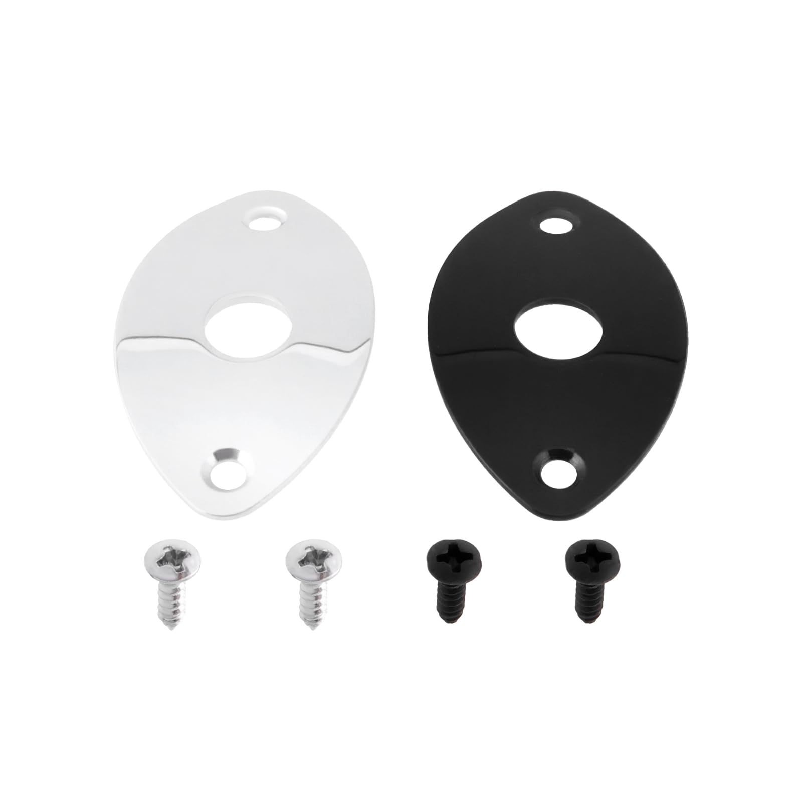 Briny River 2Pcs Metal Curved Oval Jack Plate 27x48.5mm for Electric Guitar and Bass Black, Silver