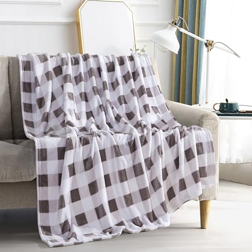 Elegant Comfort Velvet Touch Ultra Plush Christmas Holiday Buffalo Plaid Fleece Throw/Blanket-50 x 60inch, Buffalo Gray