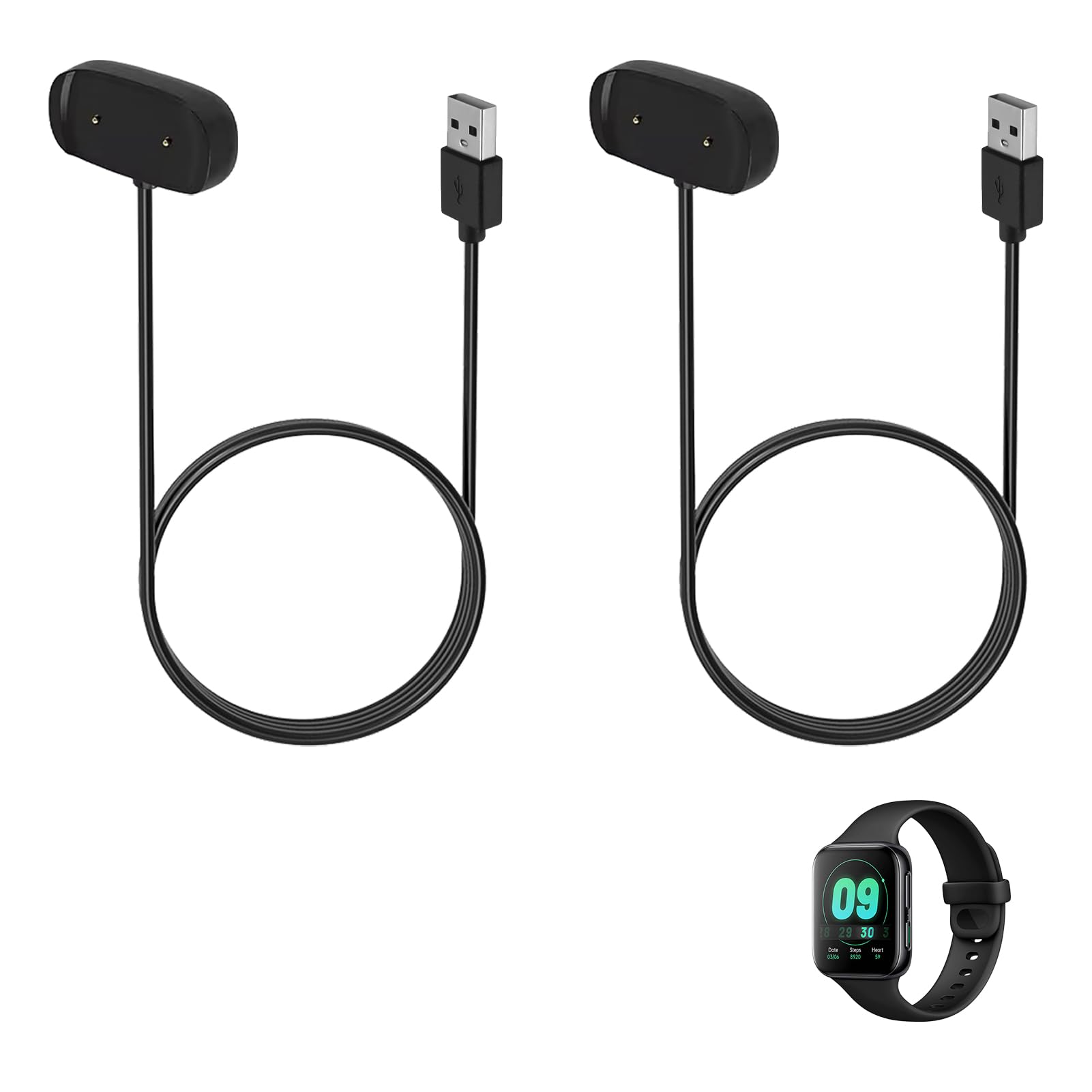 2 Pack Cargador Compatible con Amazfit GTR 4, GTR 3, GTR 3 Pro, GTS 3, GTS 4, Cargador Reloj USB 2 Pins, Cable de Carga de 2 Pines, USB A 60cm, Reloj Inteligente Accesorios, Negro