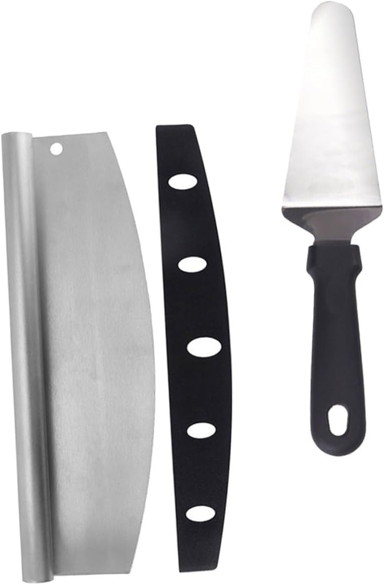 VALICLUD Pizza Cutter Tool Stainless Steel Pizza Transfer Peel Set with Pp Cover and Triangle Spatula for Home Kitchen and Baking Use