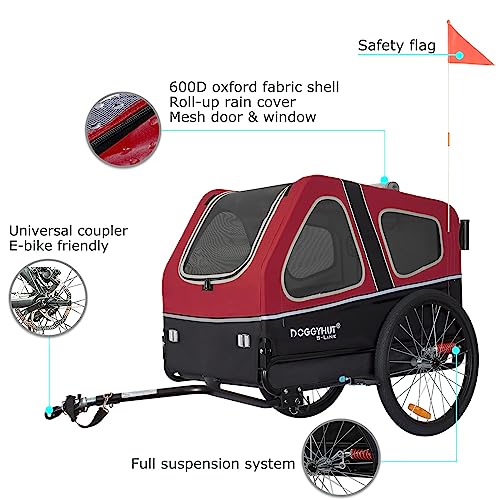 Doggyhut S-Line XL Hundeanhänger & Hundebuggy mit Federung 2 in 1 Hunde Fahrradanhänger Jogger gefedert bis 45 kg (Rot/Schwarz)