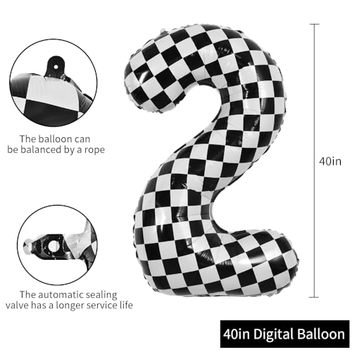 Image of TONIFUL 40 Inch Large Checkered Number 2 Balloon 2nd Birthday Decorations