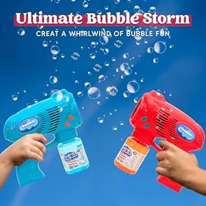 Joyin 2 bubble guns with 2 refill solution 10 oz total bubbles maker blower machine gun blaster for kids toddlers outdoors activity party birthday gift easter toys bluered  urban country home decor