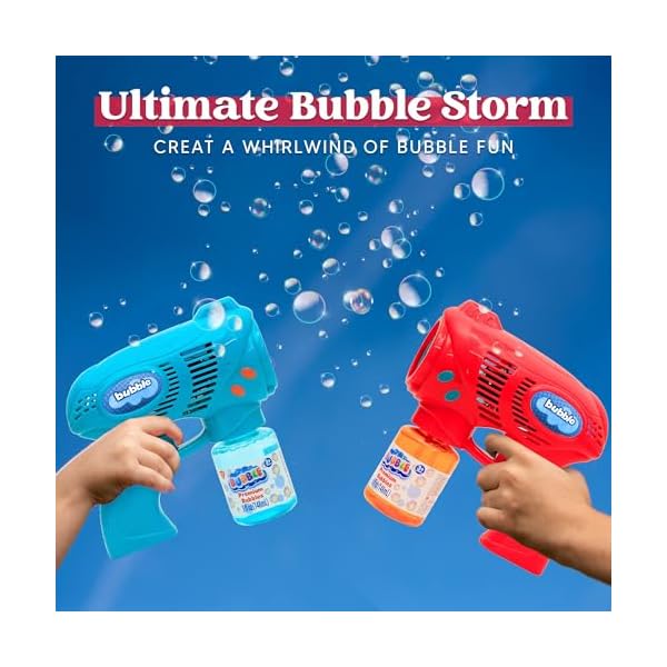 Joyin 2 bubble guns with 2 refill solution 10 oz total bubbles maker blower machine gun blaster for kids toddlers outdoors activity party birthday gift easter toys bluered  urban country home decor