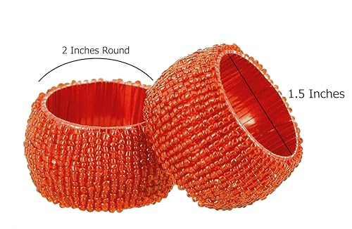 Image of COTTON CRAFT Glitz Beaded Napkin Rings - Set of 12 - Handmade Rust Napkin Ring Holders for Dining Table Decor - Elegant Beaded Napkin Rings for Weddings, Parties, Brunch, Holiday Table Settings