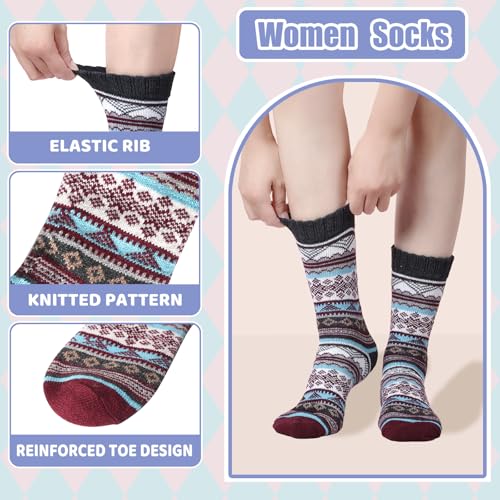 Image of ICEIVY Socks Women, Soft Knit Wool Winter Thick Warm Cabin Fuzzy Crew Women Socks 5 Pack