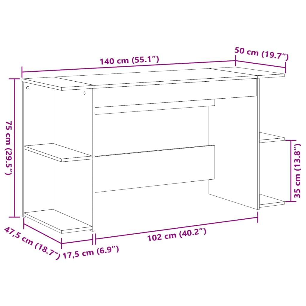 Scrivania affumicatura 140 x 50 x 75 cm, materiale in legno, robusto computer desk per ufficio, con spazio di archiviazione, ideale come tavolo da gioco e scrittura per Bedroom