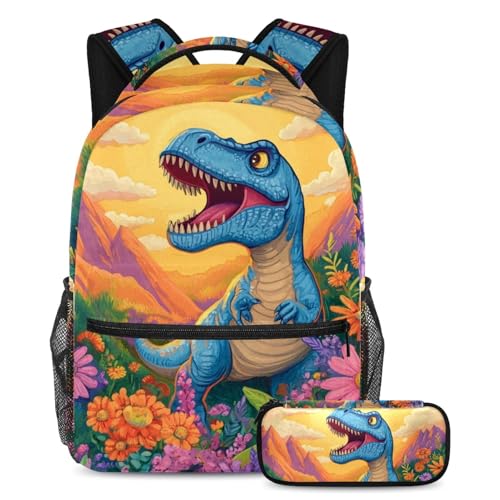 Sac à dos dinosaure 2 pièces avec trousse pour l'école et les voyages des ados