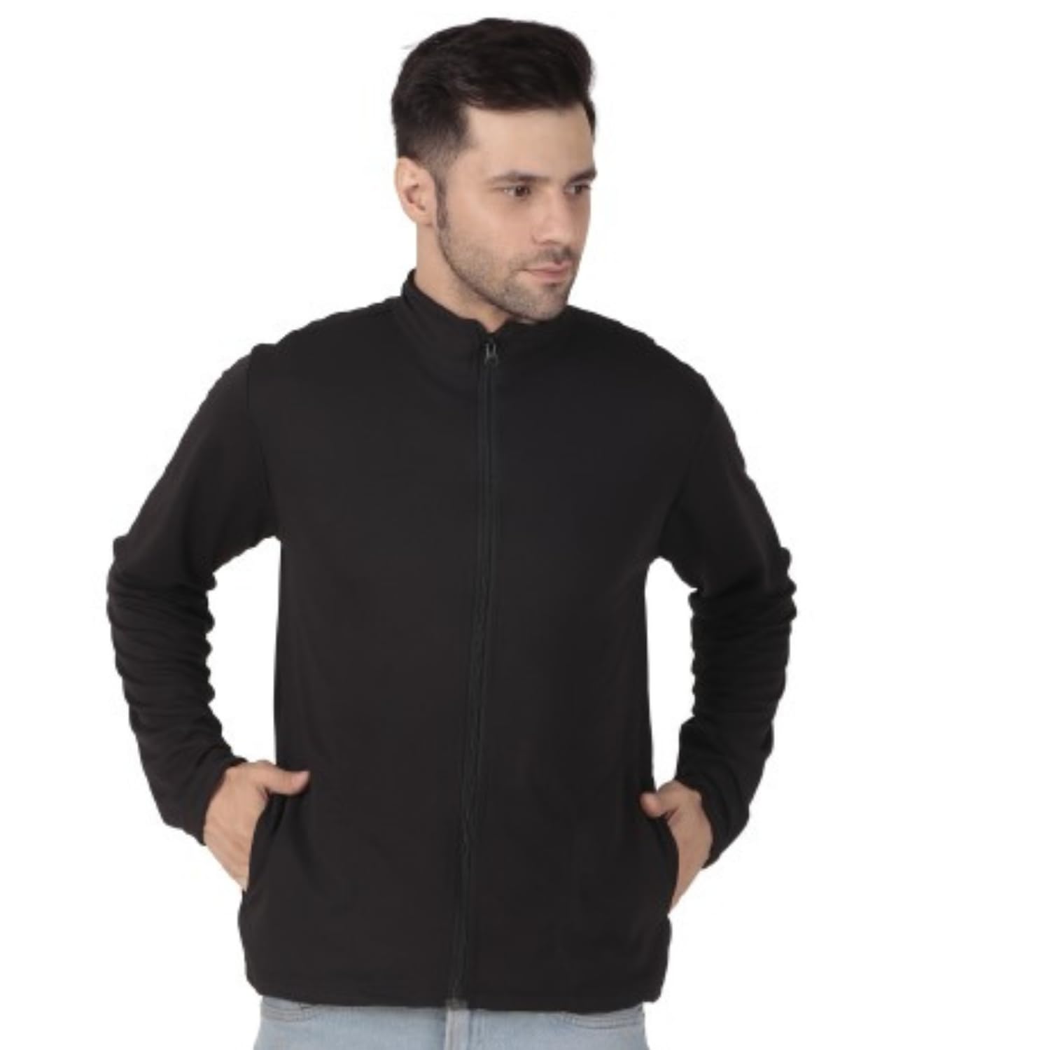 Just Junkies Full Sleeve Polyester Full Zip with Pocket Solid Men's Sports Track Standard Length Jacket (IN, Alpha, 2XL, Regular, Black) 3