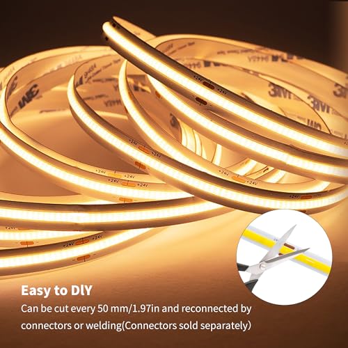 Image of COB LED Strip Lights 65.6ft, LED Lights Warm White 3000K Strip Lights with Remote& App, Dimmable Super Bright 24V White LED Tape Lights,Cabinet Office Lighting