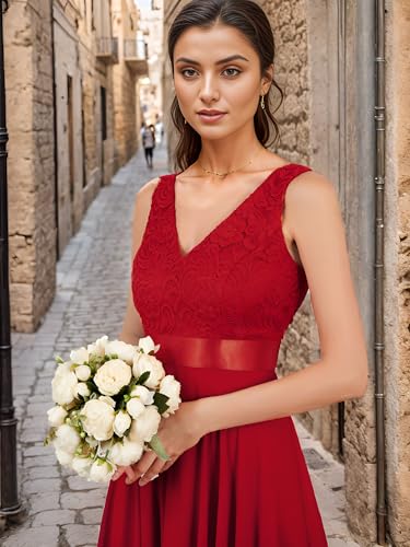 Image of Ever-Pretty Women's Spring V Neck Lace Chiffon A Line Prom Dresses Semi Formal Cocktail Wedding Guest Dress 0207