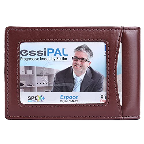Image of Brooklyn Bridge Money Clip Wallets for Men Vegan Leather Smooth Brown - Slim RFID Protected Card Holder, Stylish Front Pocket Wallet with Cash Clip, Durable Gift for Him