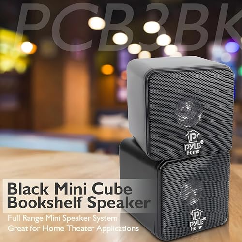 Pyle Mini Cube Bookshelf Speakers 10cm, 200W Compact Stereo Speakers for Home Audio, Desktop, and TV, Clear Full-Range Sound, Pair (Black) - Image 4