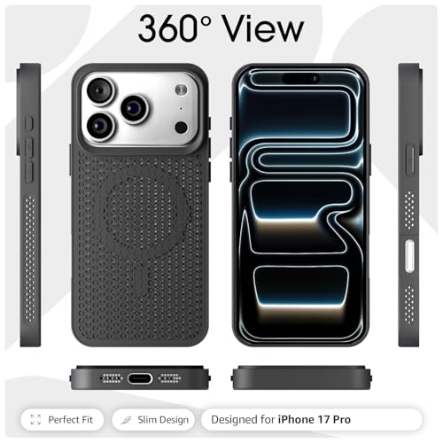 Image of Pikkme Back Cover for iPhone 17 Pro | Honeycomb Cooling Design | Silicone Heat Dissipation | Mag-Safe Compatible | Shockproof Camera Protection Bumper Case (Black)