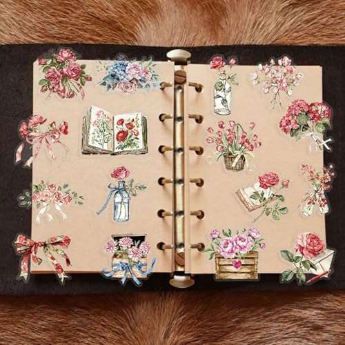 Image of Aesthetic Flowers Stickers Transparent Flora Scrapbook Stickers(Pin) | Transparent & Waterproof Sticker for Scrapbook Journal Water Bottle Kindle, DIY Crafts, Party Supplies