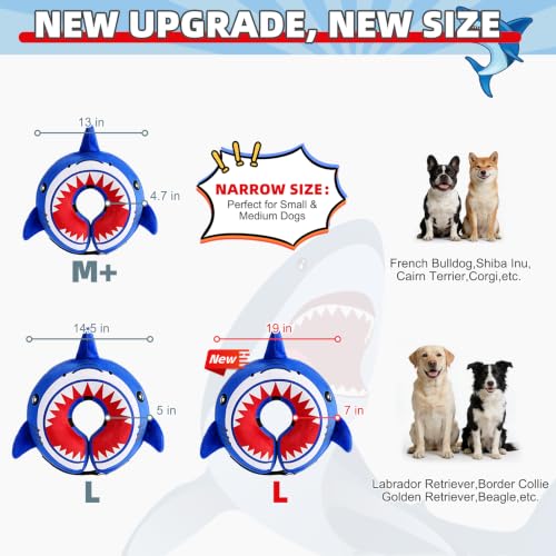 Image of KOOLTAIL Inflatable Dog Cone Collar, Soft Donut E Collar for Dogs After Surgery to Stop Licking Enhanced Alternative, Blow Up Pet Neck Pillow Recovery Adjustable Cone for Dog Cat, Shark L
