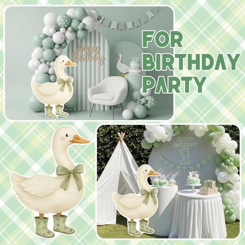 Image of Croblissful One Silly Goose Party Decorations 1st Birthday Backdrop Duck Animal Background Prop for Birthday Baby Shower Party Supplies(Green,Goose)