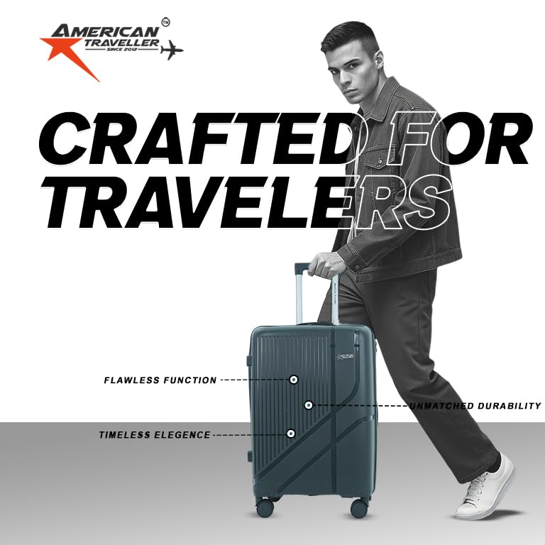 Image of AMERICAN TRAVELLER Poineer Trolley Bag | Large Polypropylene Hardshell | Large Polypropylene Hardshell, Expandable, 8 Disc Wheels, TSA Type Lock