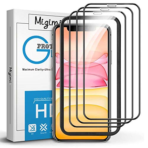 Migimi Protector de Pantalla para iPhone 11/XR, [3 Unidades] Cristal Templado 9H Dureza Anti-Huellas Dactilares, Alta Sensibilidad, Vidrio Templado pel�cula Protectora para iPhone 11/XR (Negro)