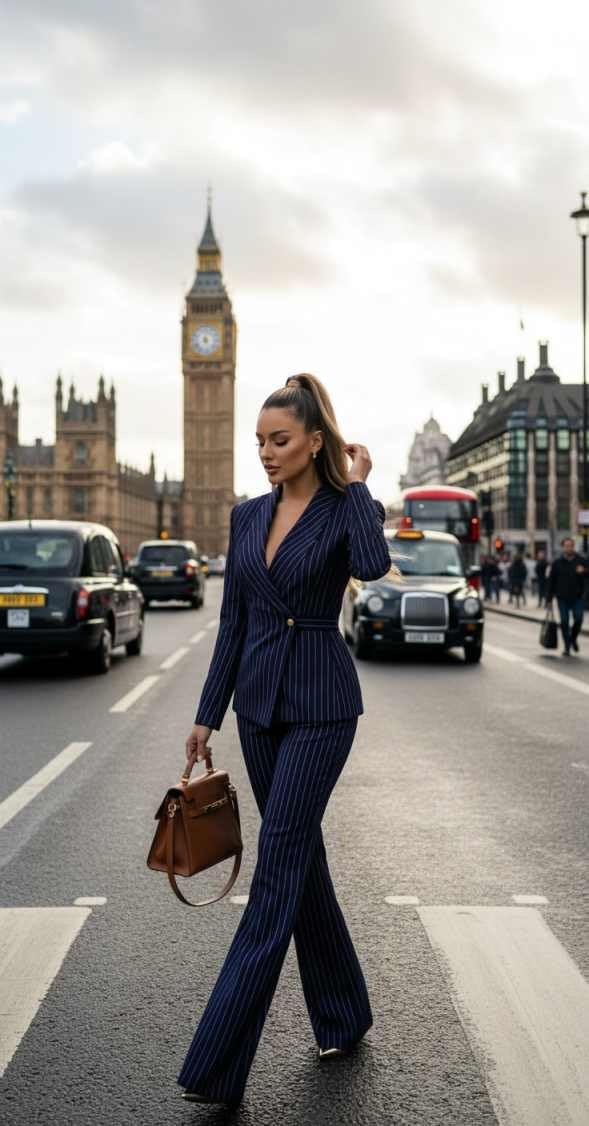 2 Piece Royal Blue Suits for Women Business Casual Stripe Jacket Blazer Pants 1 Button Slim Fit Womens Tuxedo Suit Set Plus Size XL-Large
