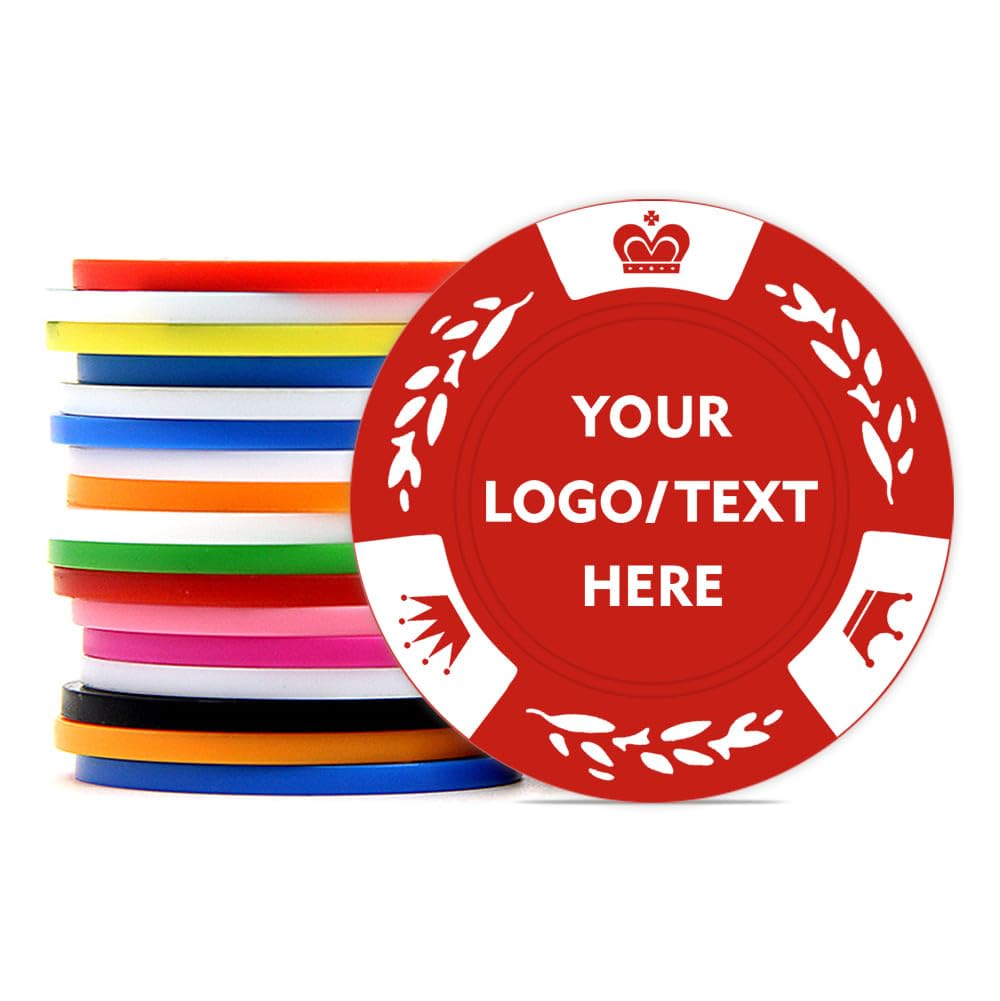 100 Personalized Poker Chips, Print with Your Text and Logo, Suitable for Corporate Event, Poker Night, Card Club, Board Game, Party (Red)