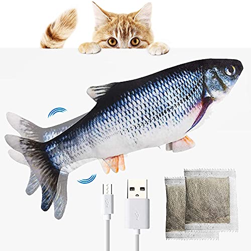 Katzenspielzeug Fisch Elektrisch mit Katzenminze,Katzen Spielzeug Fisch,Wiederaufladbar USB Kabel,2 Packs Katzenminze Spielzeug Fisch mit für Katze Beißen,Spielen und Treten,Übung und Gefühle Steigern Cover