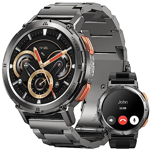 TESOFIT Mentall Smartwatch Herren mit Telefonfunktion，Touchscreen Uhren，70+ Sportmodi Fitnessuhr，5ATM Wasserdicht Armbanduhr ，24 Schlafmonitor KI-Sprachassisten，Silber