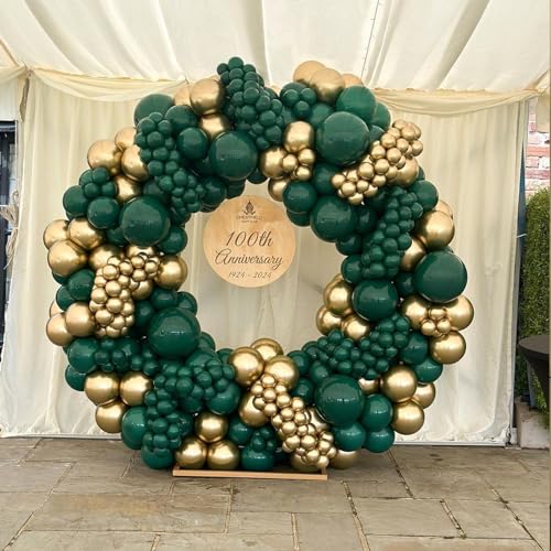 Image of Green and Gold Balloons Arch Garland Kit, 134pcs Metallic Gold and Dark Green Balloons with Different Size for Birthday, Graduation, St. Patrick's Day, Baby Shower, Jungle Party Decorations