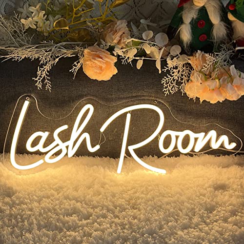 Image of Lash Room Neon Sign For Spa Beauty Room Nail Brows Lashed Salon Studio LED Wall Art Decor For Business Stores Logo Barber Shops Led Word Indoor Custom Neon Lights 5V USB Powered Warm White 40x14.55cm