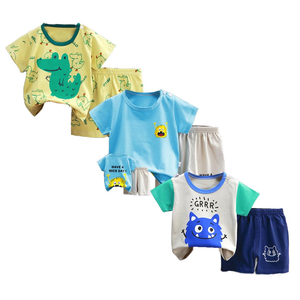 Bebé Niños Conjunto de 3 Juegos de Manga Corta y Pantalones Cortos de Media Manga, Paquete de 6 (con/sin Hebilla para el Hombro) — view 9