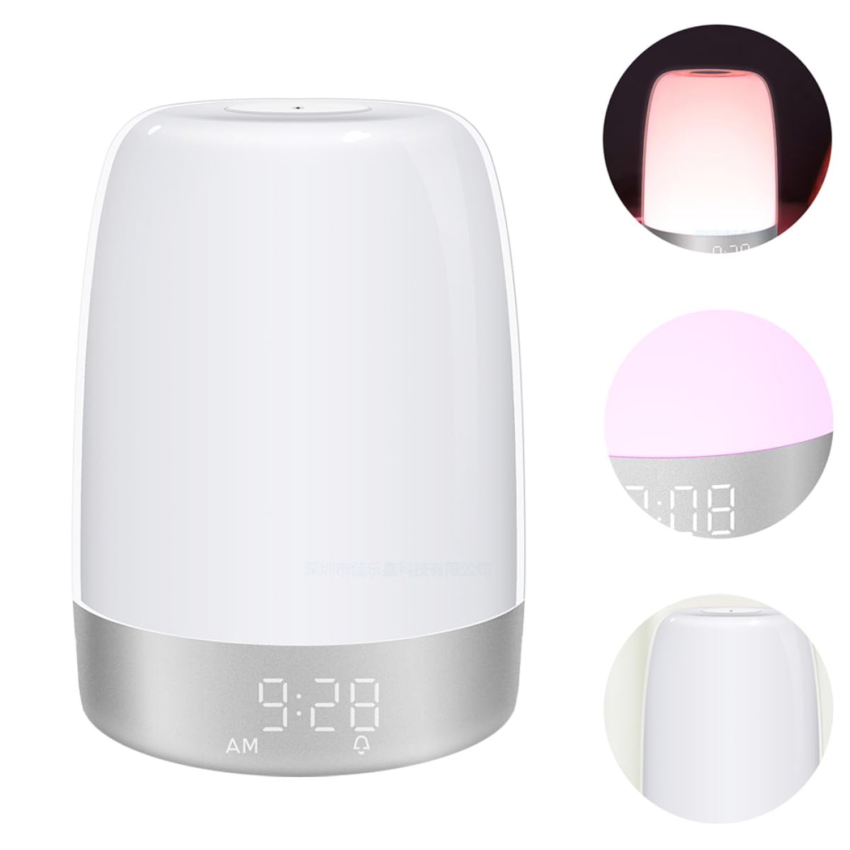 Artibetter Veilleuse de Réveil LED Tactile Mode Réveil Coloré, Minuterie Intégrée, en Abs Blanc pour Chambre à Coucher