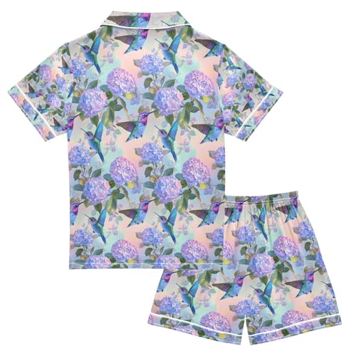 senya Colorful Embroidered Ball Bird Satin Summer Pajama Sets Silk Short Sleeve Button Down Sleepwear2