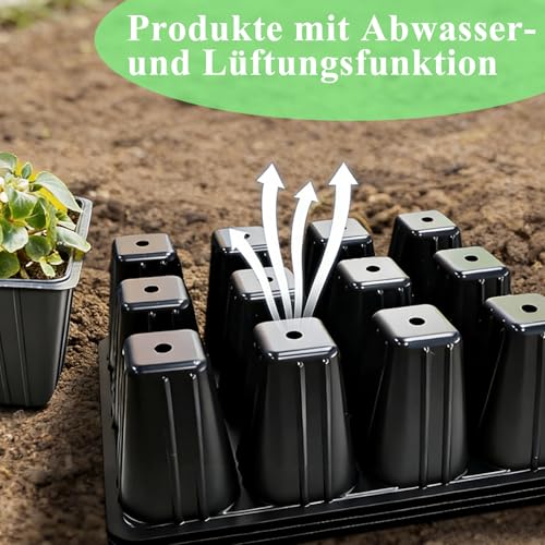 DYVXCIP Anzuchtschale,15 Stück 180 Zellen Anzuchtset,Wiederverwendbar,Mini Propagator,Mini Gewächshaus Anzucht, Schwarze Kunststoff-Setzlings-Tabletts mit Drainagelöchern,Für Setzlingpflanzen